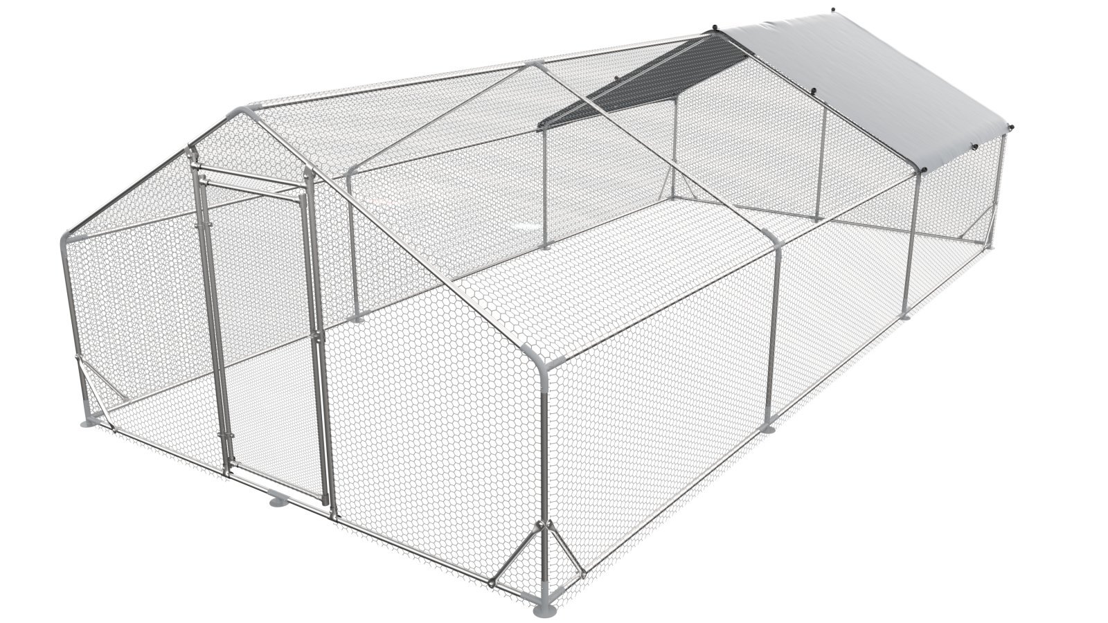 Large Metal Chicken Coop Walk-in Poultry Cage Hen Run House Rabbits Habitat Cage Spire Shaped Coop With Waterproof And Anti-Ultraviolet Cover 19.5L X 9.7'W X 6.4 H