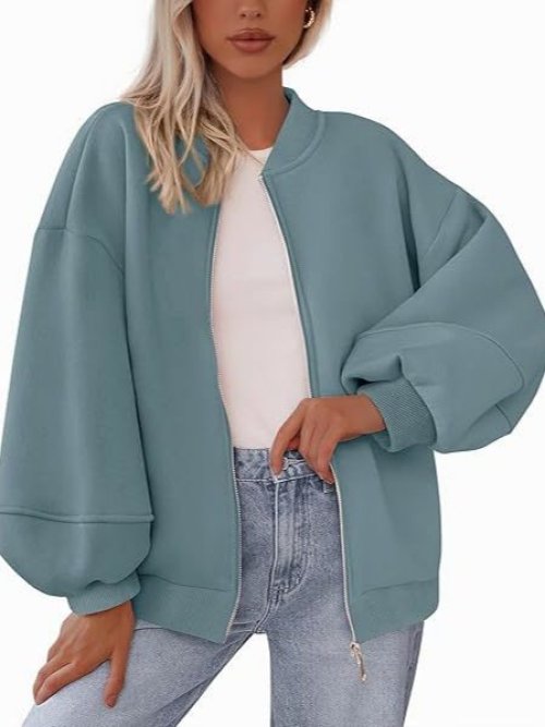 Autumn And Winter Cross-Border European And American Women's Casual Warm Jacket Baseball Collar Long-Sleeved Pure Color Zipper Style