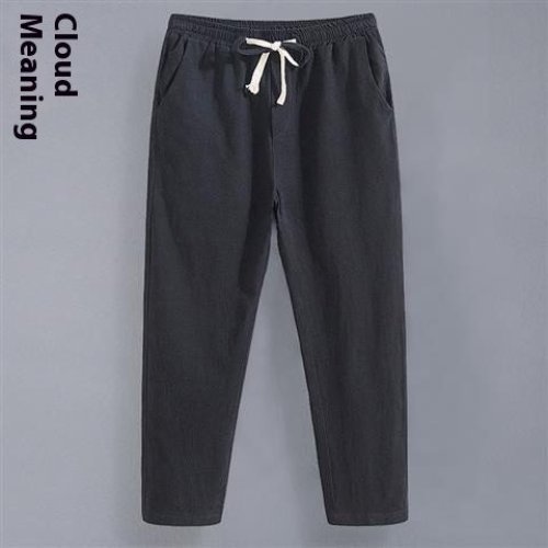 Linen Men's Tang Suit Cropped Pants Chinese Casual Loose