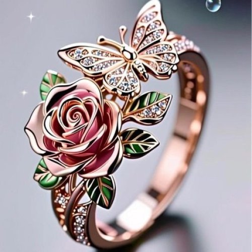 New Arrival Flower Oil Dripping Open Ring, Alloy Hot Sale Butterfly Diamond Ring For Women