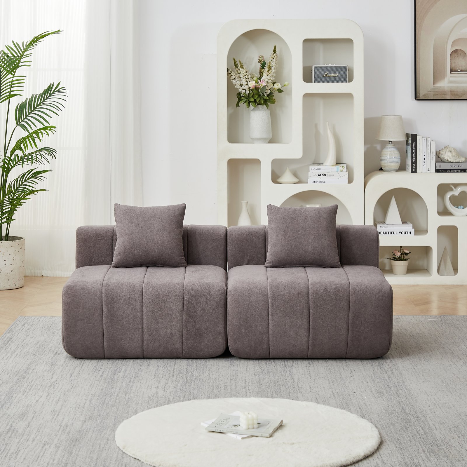 Chenille Sectional Sofa With 2 Pillows,Symmetrical Modular Sofa Sectional For Bedroom, Living Room, Office For Leisure Or Nap, Reading Room, And Lobby