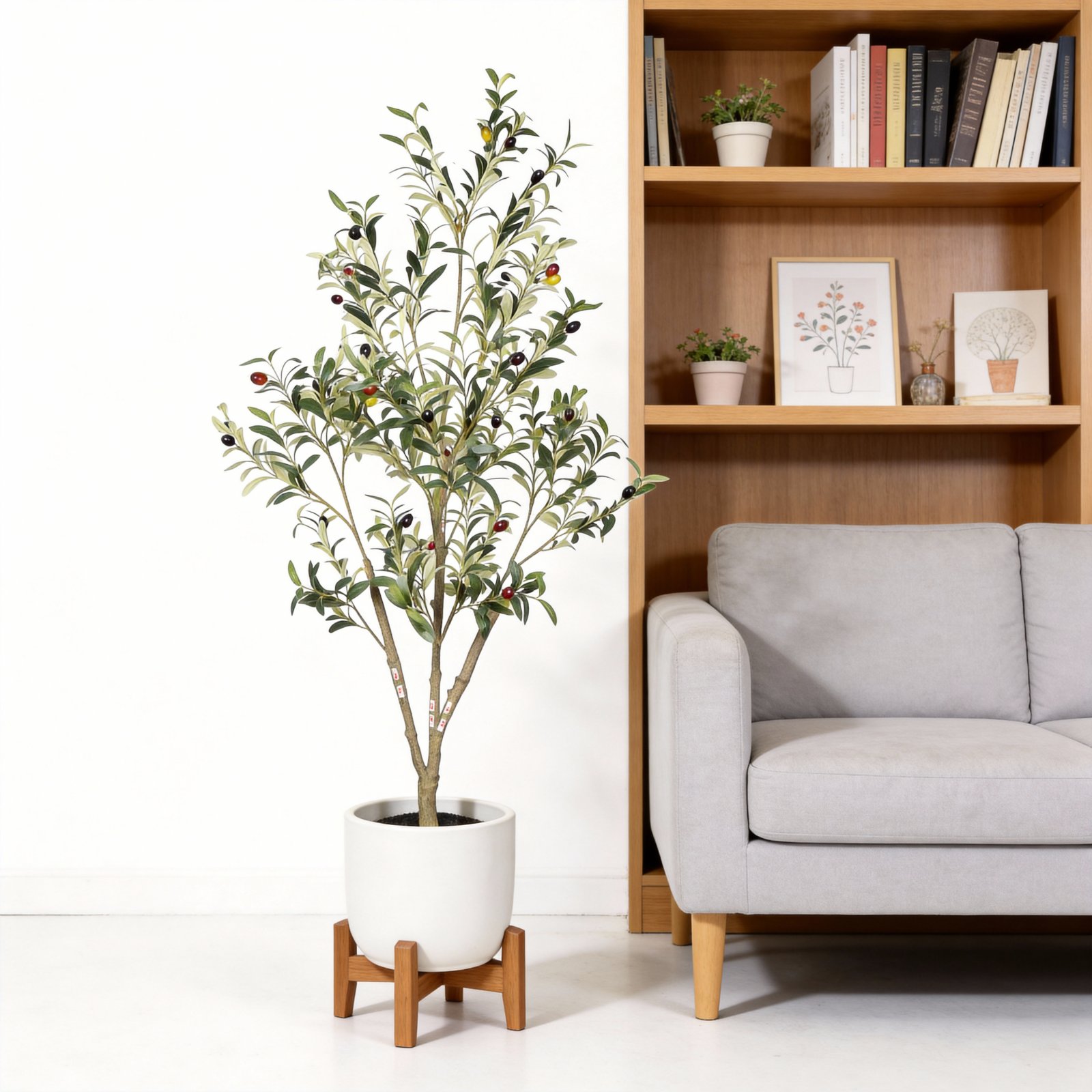 5 Artificial  Olive Tree In Black Plastic Pot, 1pc Set