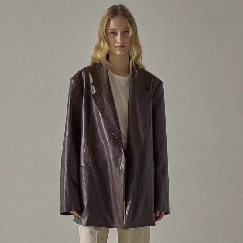 Women's Loose Mid-length Niche Suit Leather Coat