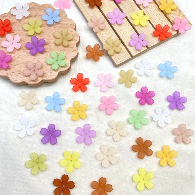 Matte Acrylic 5-Petal Blossom Beads, Translucent Center-Hole Spacers For DIY Vintage Hair Sticks, Dangle Earrings & Pendant Crafts.