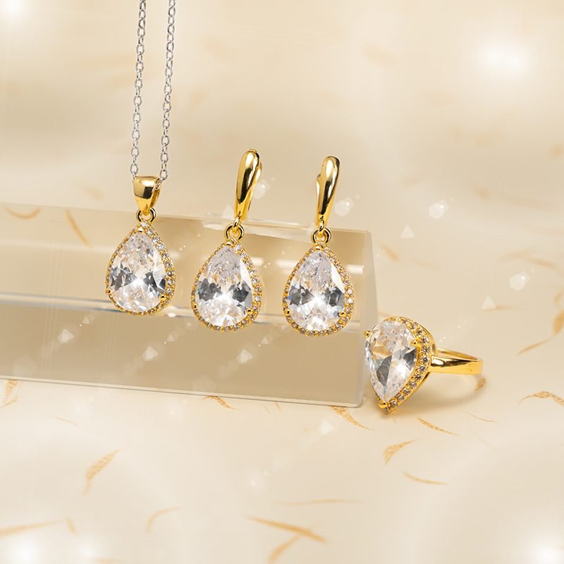 Drop-shaped Zircon Non-fading Ornament Three-piece Set