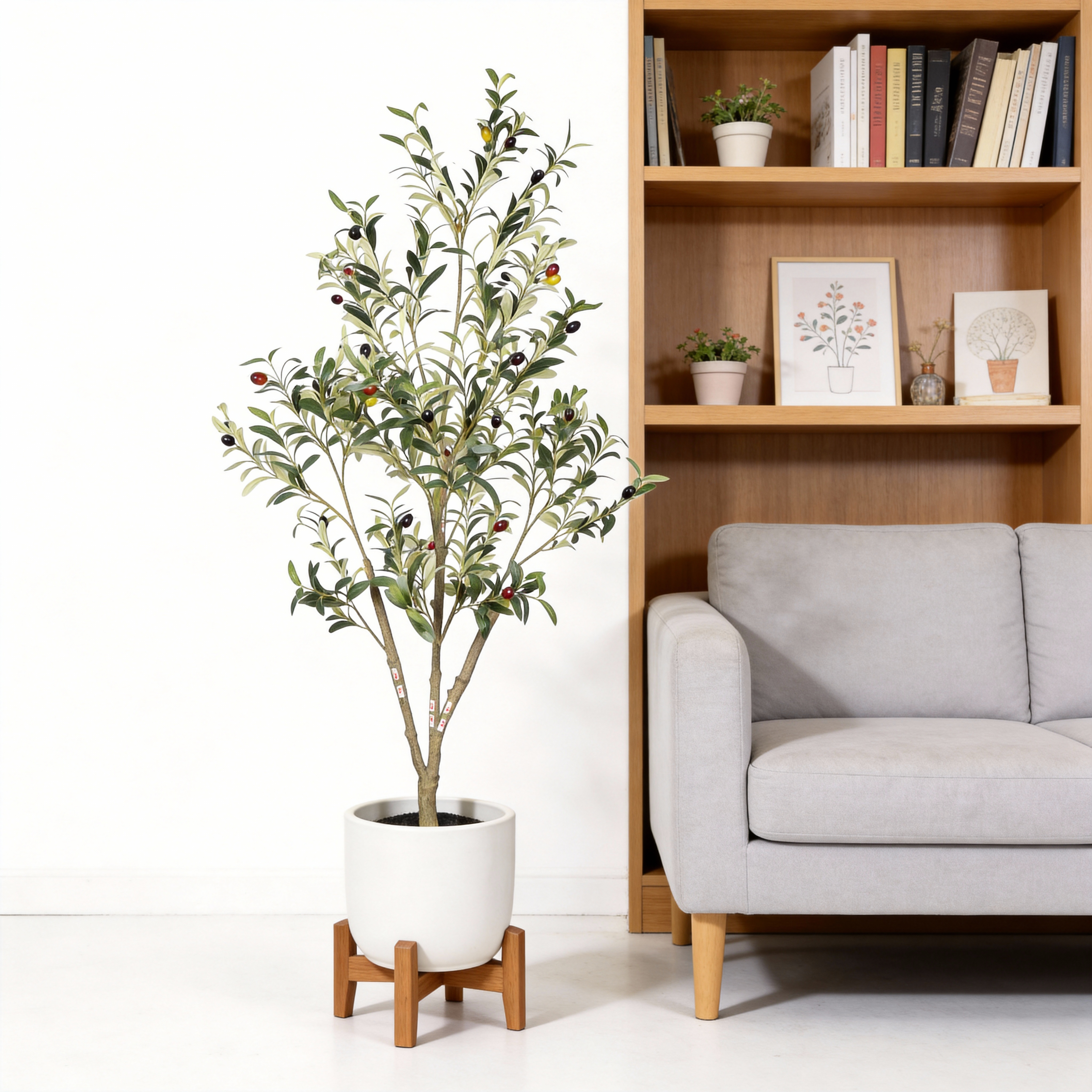 5 Artificial  Olive Tree In Black Plastic Pot, 1pc Set
