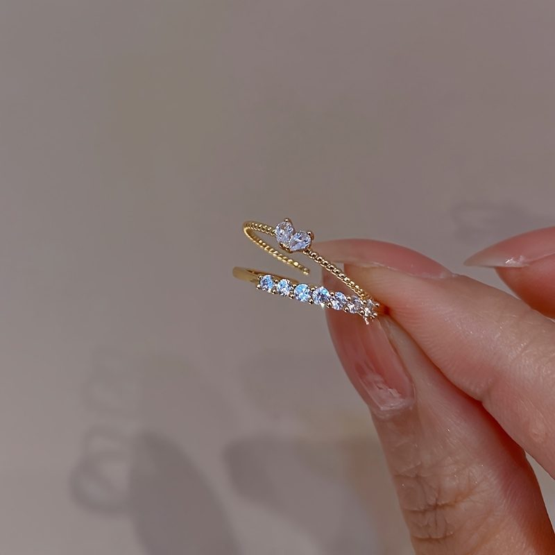 Women's Luxury Elegant Design Adjustable Heart Rhinestone Stackable Ring Set, Perfect For Daily Gatherings, Music Festivals & Banquets, Ideal Gift For Friends