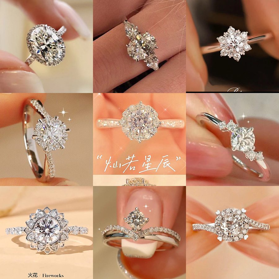 Women's Light Luxury 1ct Six-Prong Ring Classic Wedding Band Couple Adjustable Ring