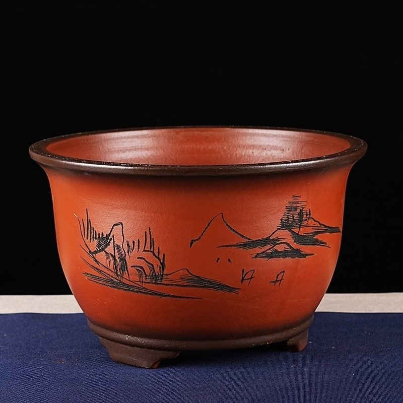Ceramic Zisha Orchid Bonsai Flower Pot With Tray