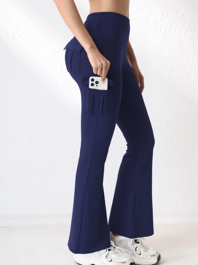 Popular Sports Bell-Bottom Leggings With Pockets, High-Waisted Workwear Gym Outdoor Yoga Pants, New Style For Women