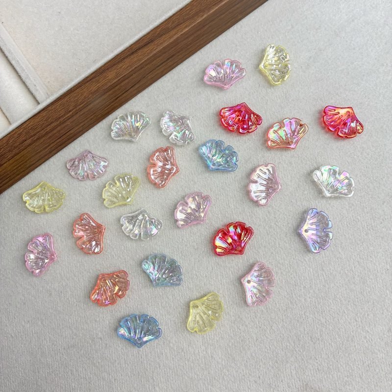 Translucent AB Iridescent Scallop Leaf Charms, Top-Hole Ribbed Acrylic Fan Pendants For DIY Hanfu Hairpins, Earrings & Necklace Drops.