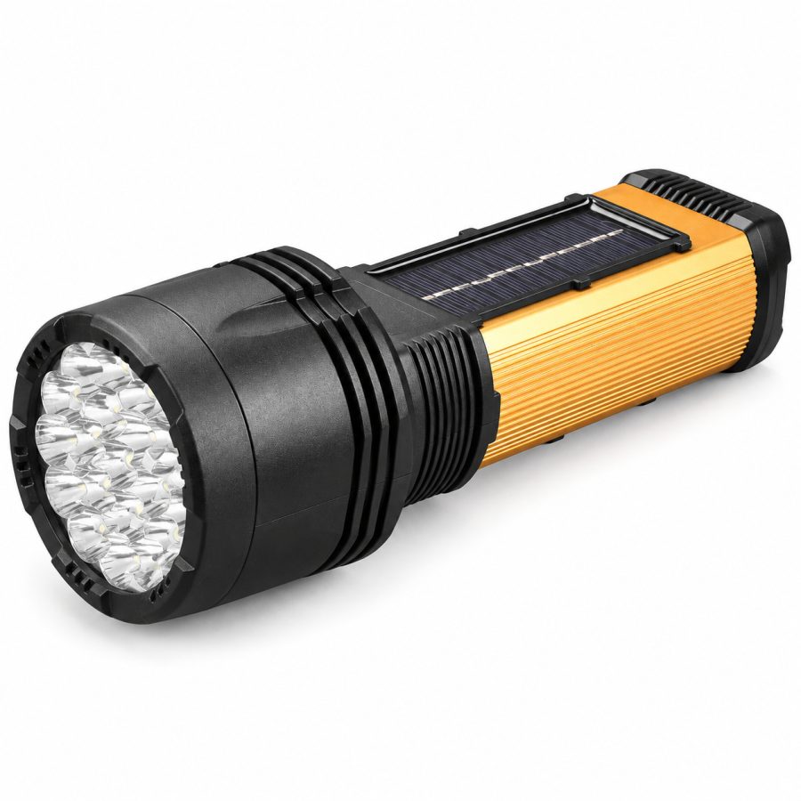 Solar Powered Rechargeable Battery Display Type C LED Flashlight W5121B Green 1100LM Portable Torch Light