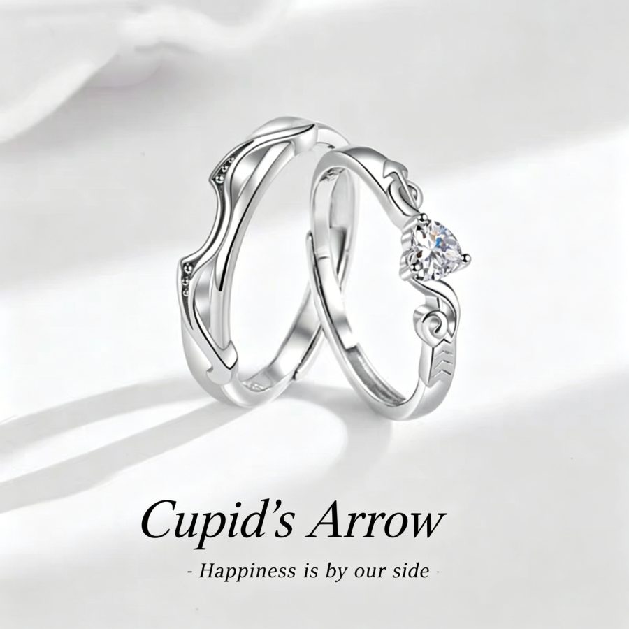 1 Pair 999 Sterling Silver Cupid's Arrow Diamond Couple Rings, Romantic Adjustable Promise Rings, Ideal Valentine's Day Gift For Lovers