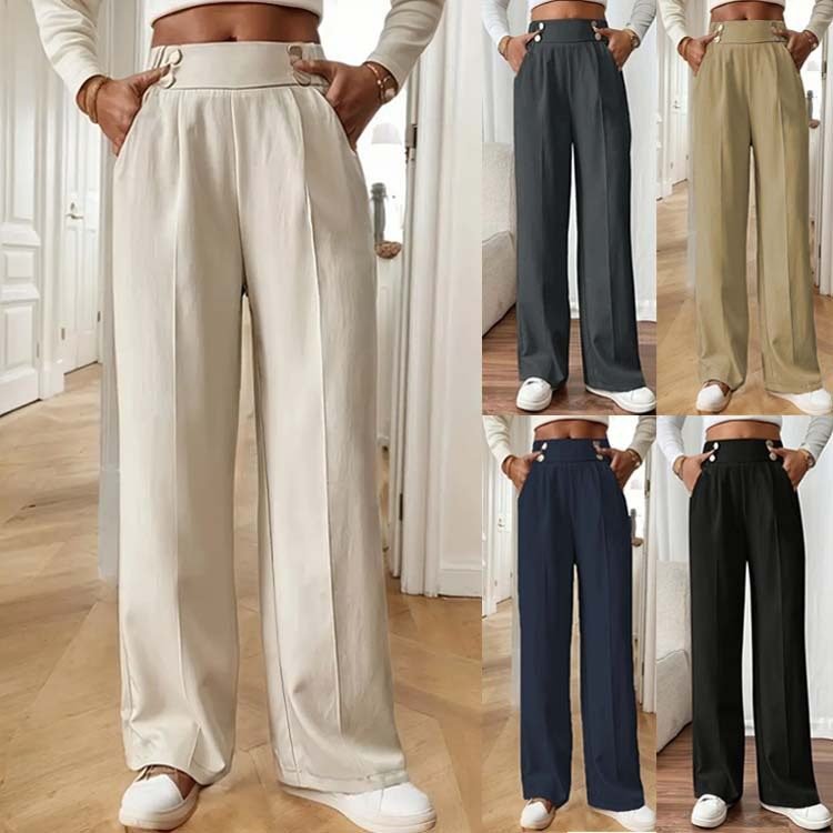 Straight-leg Pants Women's Special-interest Design Solid Color