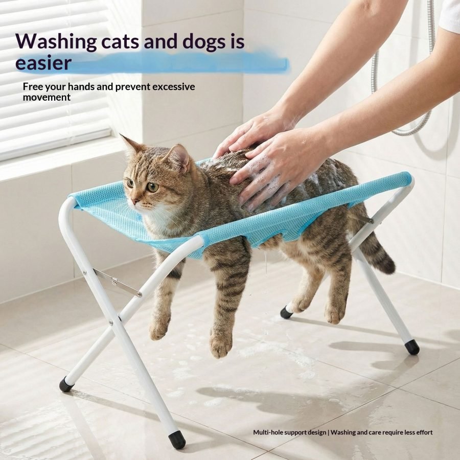Foldable Pet Bathing Stand with Hammock - Adjustable Cat Dog Grooming Tub Support Frame Non-Slip Bathing Helper for Small Medium Animals