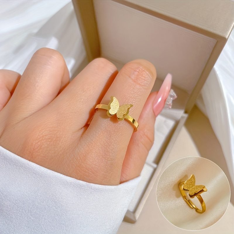 1PC Fashion Minimalist Double-Layer Star Stainless Steel Open-End Ring For Women - Retro Ethnic Style 18K Gold-Plated Adjustable Band - Suitable For Daily Wear, Parties, And Gifting