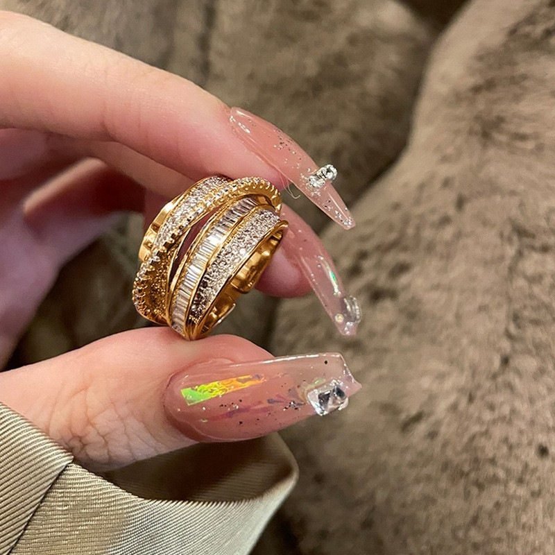 Adjustable French Elegant Ring For Women, Multi-layer Retro KC Design, Fade-Resistant Luxury Gift For Wedding Birthday