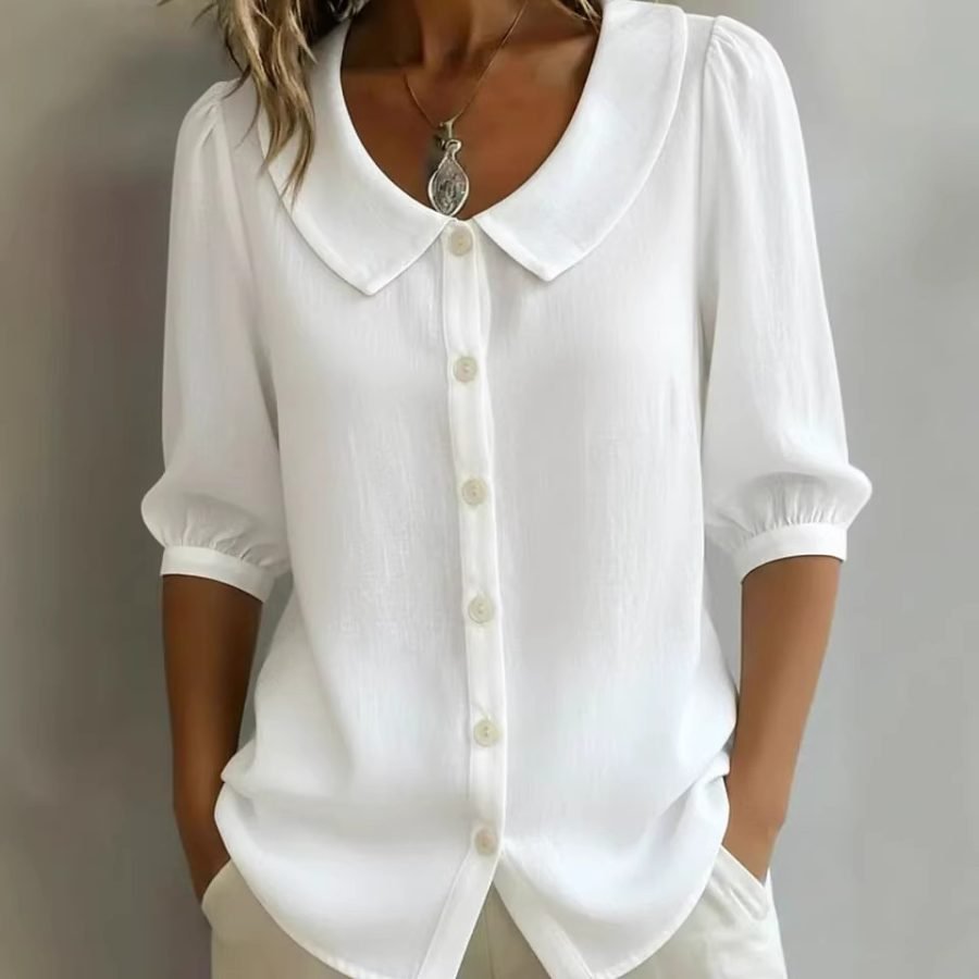 European And American Cross-border Designer-style Niche Commuter Linen New Short-sleeve Loose-collar Women's Summer Shirt