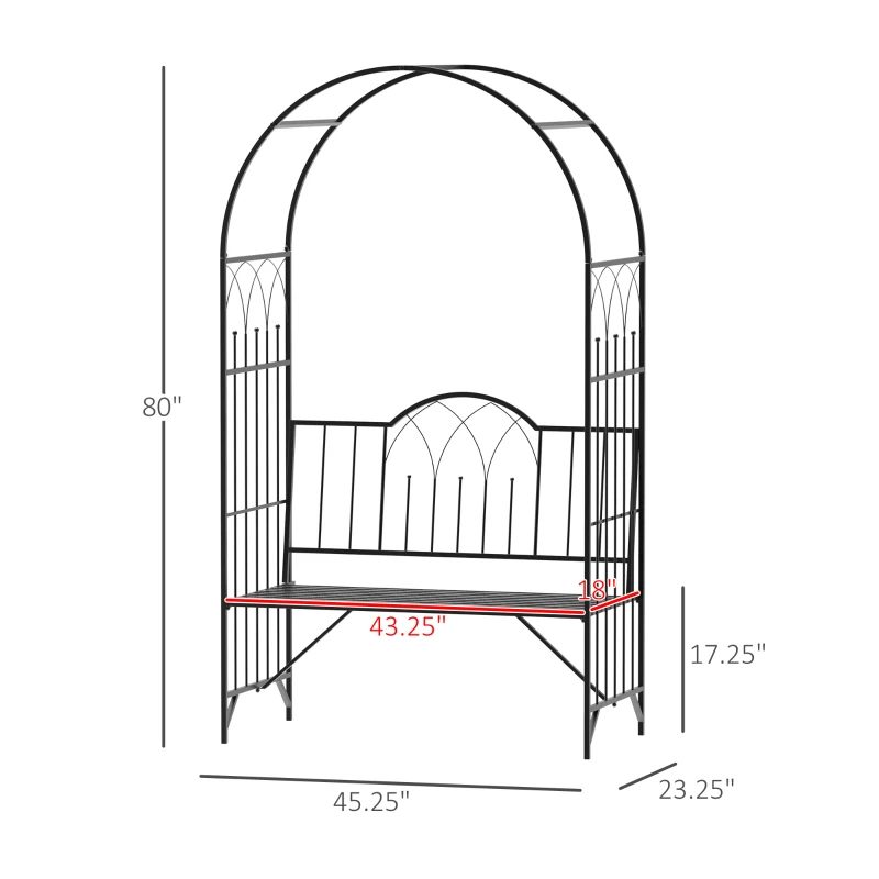 Metal Trellis Arbor Arch For Climbing Plants With Garden Bench, Grow Grapes & Vines, Patio Decor & 2-Person Outdoor Interlacing Decorative Seating With Tips, 484 Lbs. Weight Capacity, Black