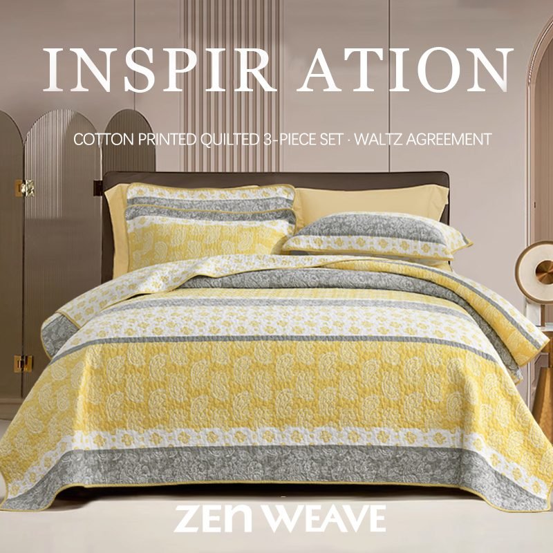 Cotton Printed Quilt Bedspread Set Paisley Medallion Stripe 3-piece All Season Reversible Lightweight Oversized Wide Drop Luxury Bedding For Full Queen 90x98 & King 98x106 Wrinkle Resistant Breathable