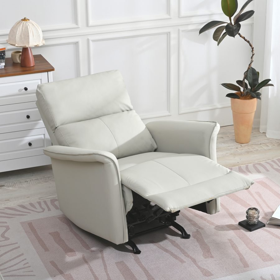 Manual Rocker Recliner Chair For Adults,Rocking Glider Recliner For Small Spaces,PU Leather Rocking Chair For Nursery,Single Sofa Recliner For Home Theater Living Room Bedroom PU Light Gray