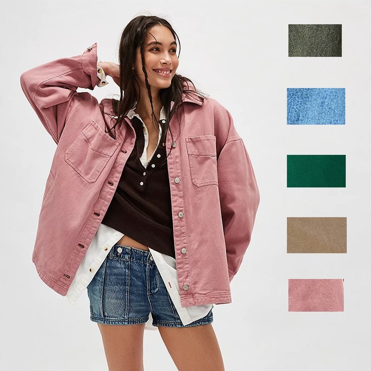 Casual Versatile Pocket Side Slit Denim Women's Coat