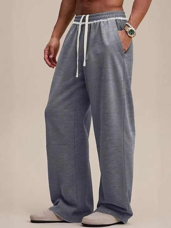 Aliexpress Men's Sports Sweatpants With Braided Waistband, Amazon Drawstring Elastic Waist, Three-Dimensional Lines, Loose Wide-Leg Long Pants