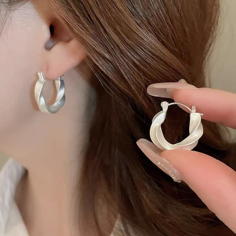 Premium Silver Metal Earrings Niche Designer Style For Her