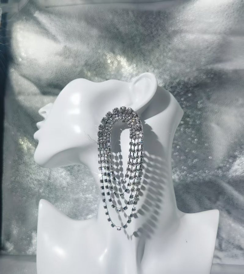 Multi-Row Crystal Tassel Hoop Earrings For Women