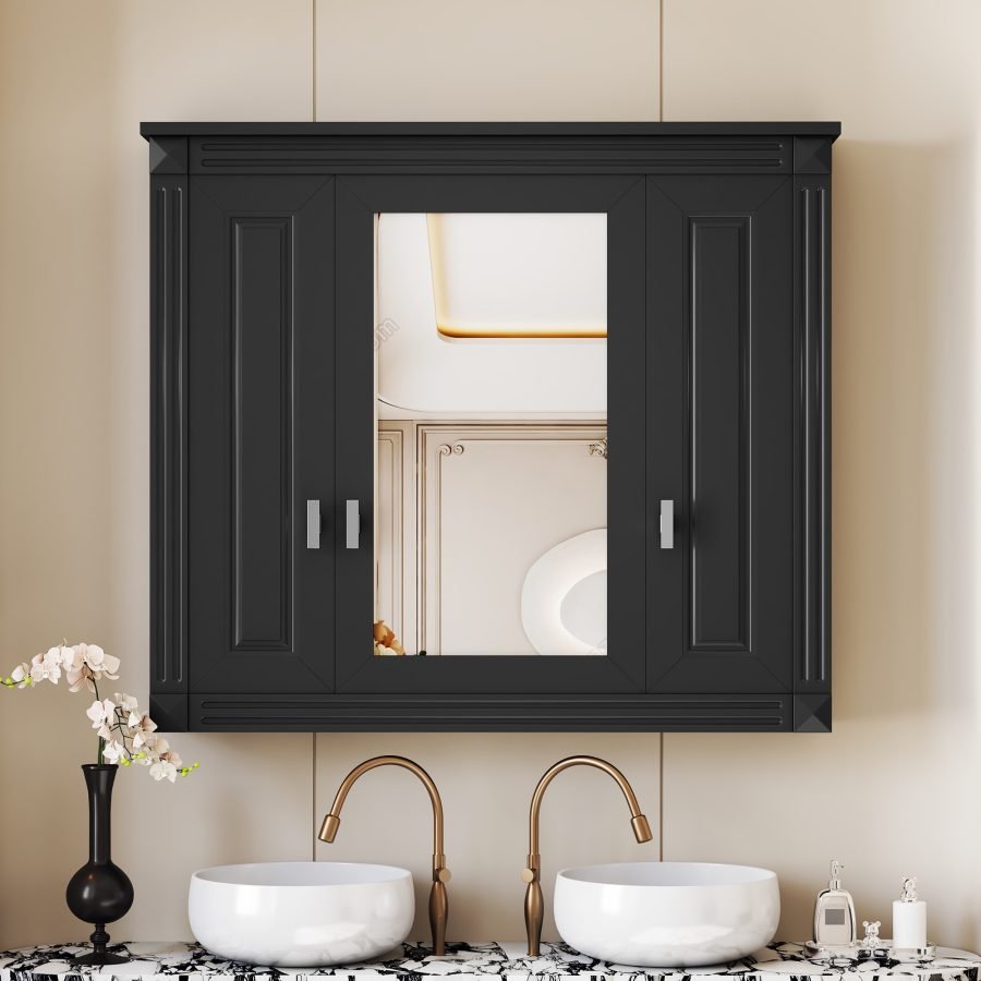 Bathroom Wall Cabinet With Mirror, Wall Mounted Medicine Cabinet With 4 Shelves, Mirrored Door Over Toilet Storage Cabinet
