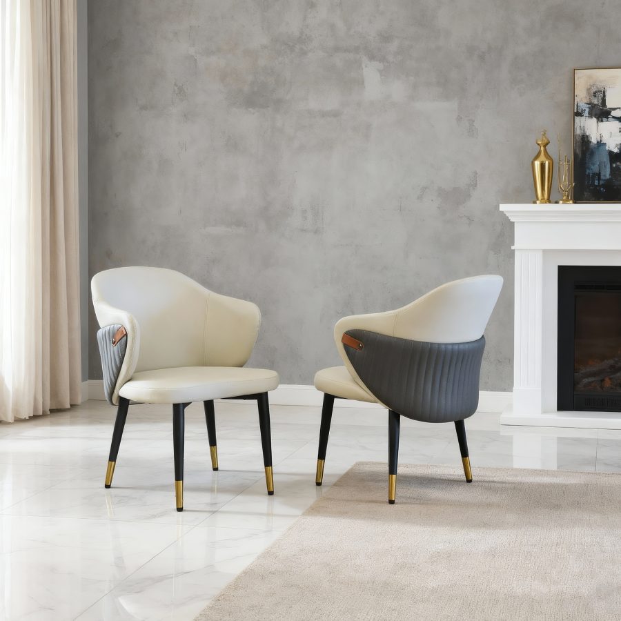 Modern PU Leather Dining Chairs, Ergonomic With Carbon Steel Legs For Restaurant, Home Office, Living Room Set Of 2, Beige