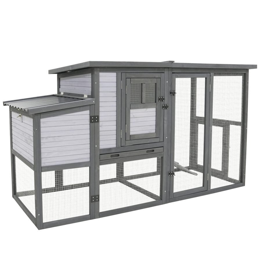 79Large Chicken Coop With Upgraded Perches, Wooden Outdoor Chicken Cage With Large Nesting Box, Weatherproof Open Asphalt Roof &Removable Bottom, Duck House, Rabbit Hutch