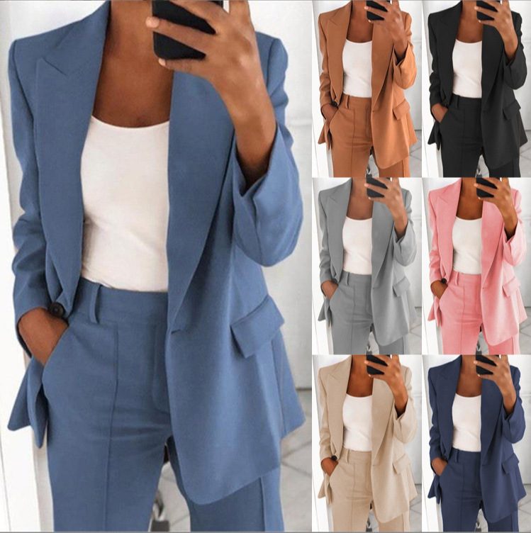 Women's Casual Blazer Suit  Two Piece Business Office Wear Set Fit Jacket And Pants