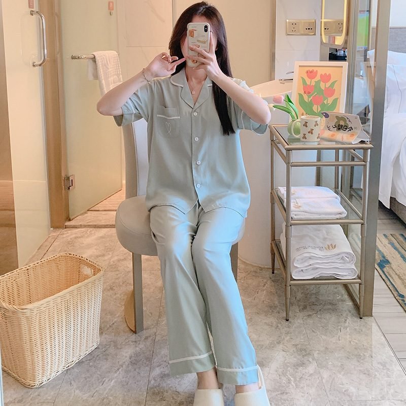 Short Sleeve Poplin Pajamas Women's Summer Thin Suit