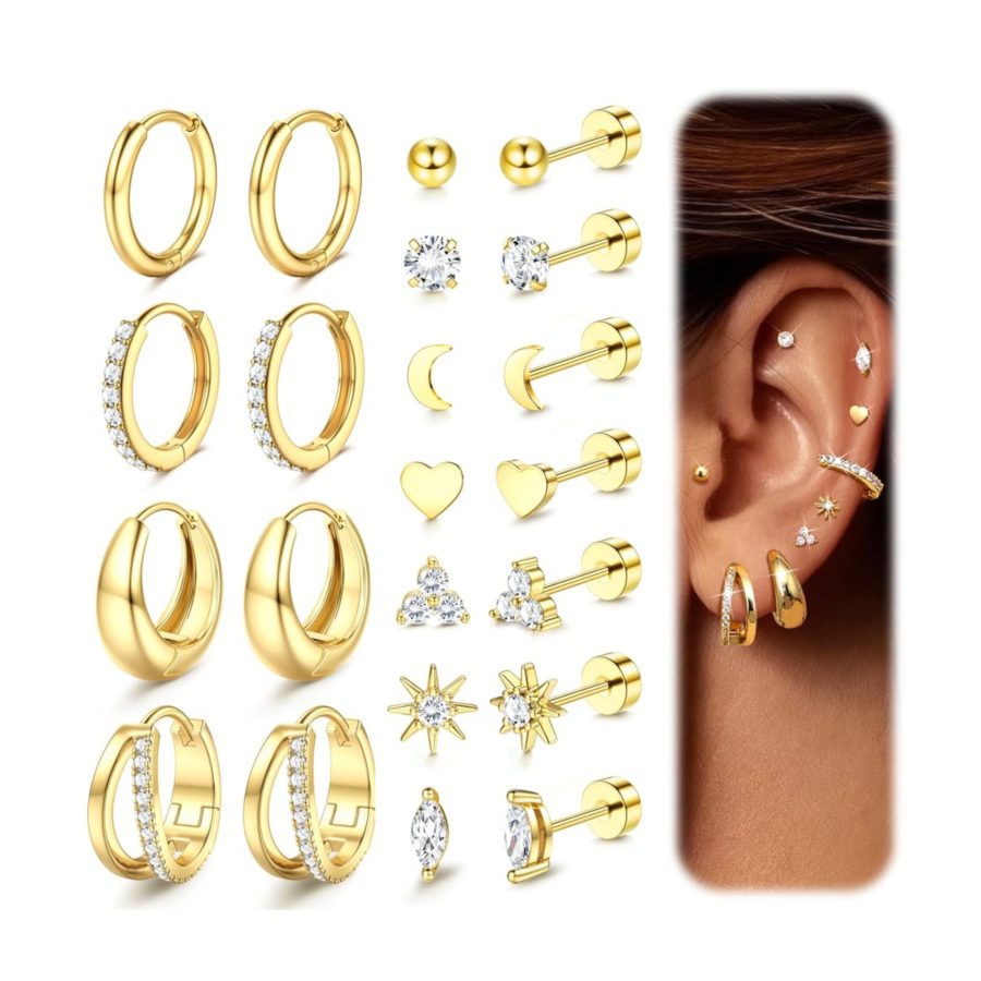 Brass Genuine Gold Electroplated Zircon Inlaid Earring Set
