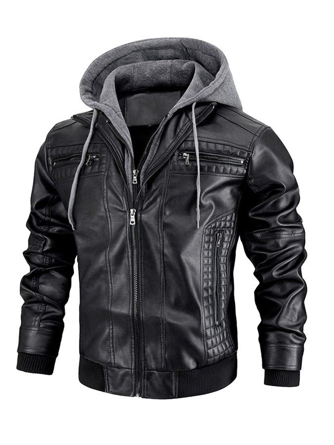Men's Faux Leather Jacket Motorcycle Jacket Waterproof Windproof PU Moto Vintage Bomber Hoodie With Removable Hood