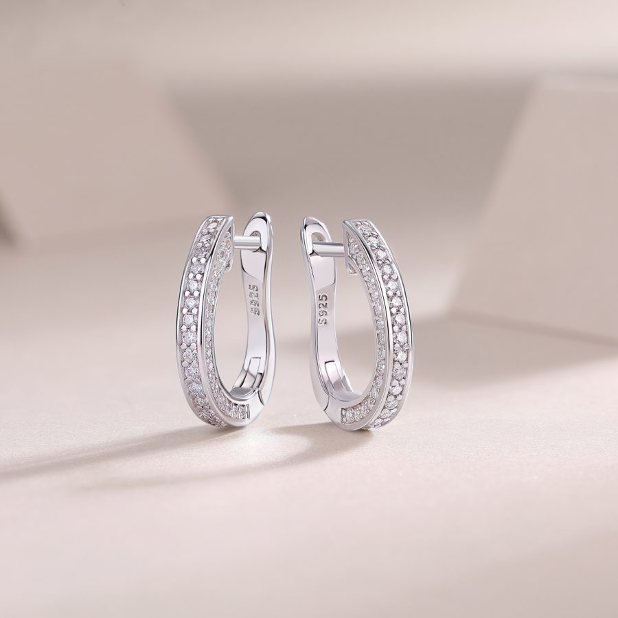 1Highlight - S925 Moissanite Sterling Silver Earrings With Platinum-plated Stud Earrings, Fashionable, Trendy And Affordable Diamond Jewelry Prohibit Tk Sales