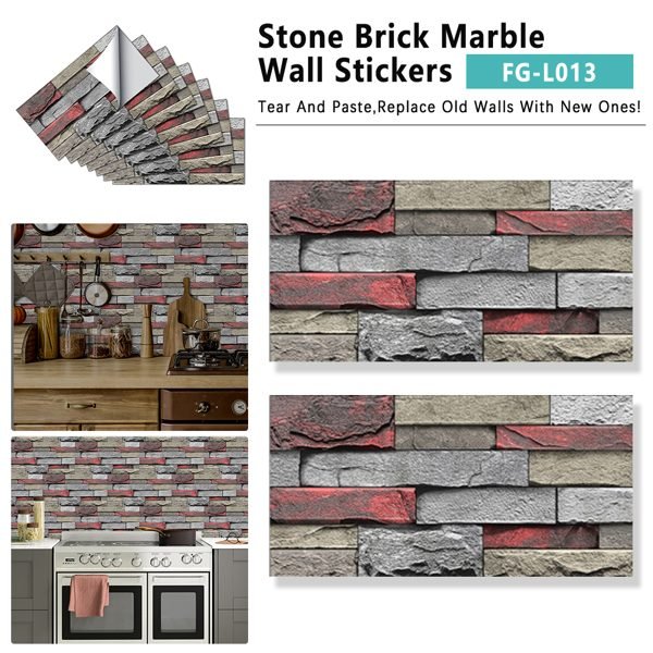 Red Stone Brick Marble Wall Sticker, PVC Easy To Clean And Waterproof, For Kitchen And Bathroom Splashback Wall Decoration