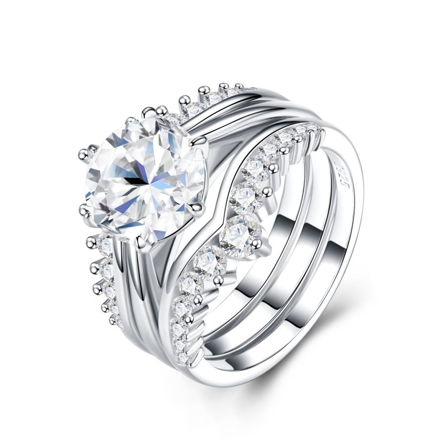 3-carat Luxury Fashion Minimalist Trend Jewelry Silver Ring Set With Top-quality Morganite. Made Of S925 Silver With Electroplated Platinum. For Ladies.