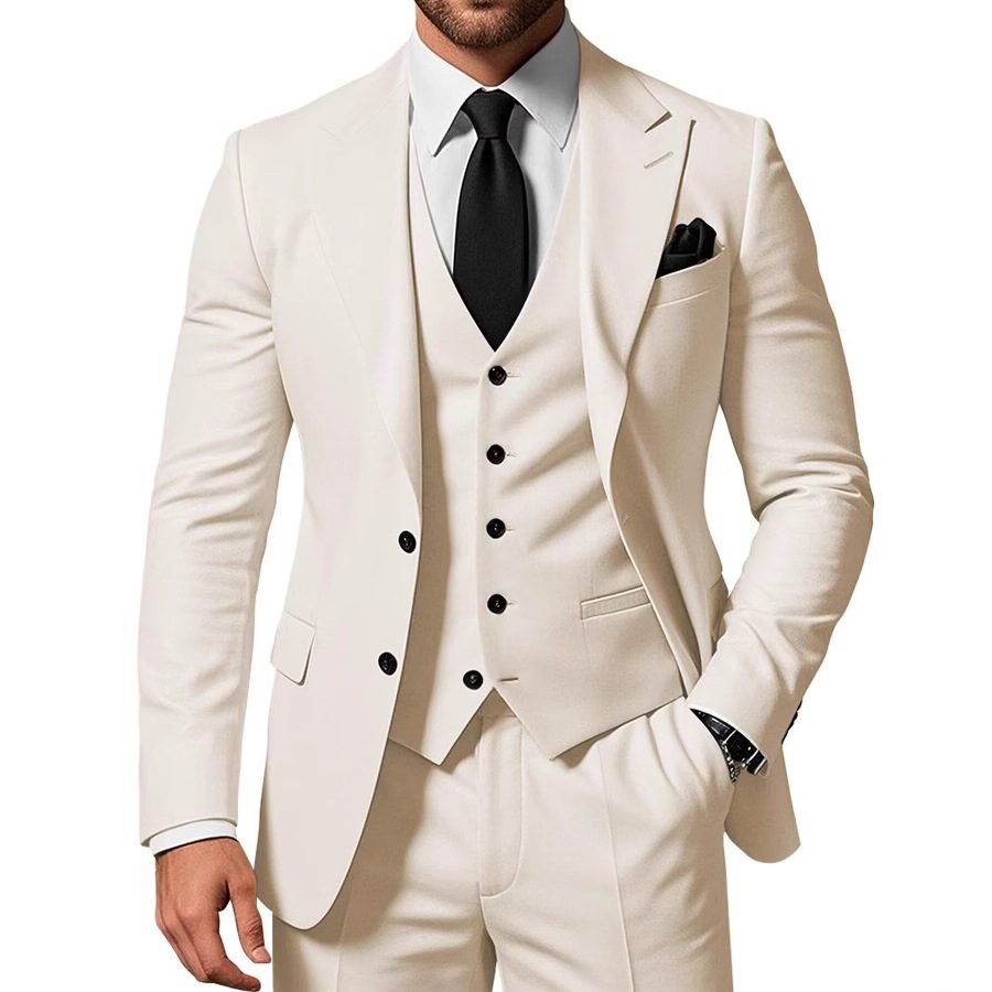 Men's Solid Color 2-piece Buckle Casual Jacket Vest Pants Set