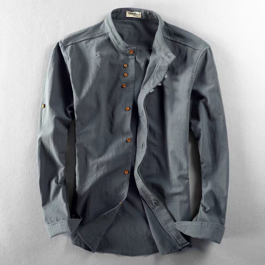 European And American Style Men's Clothing Stand Collar Buried Clip Casual Shirt