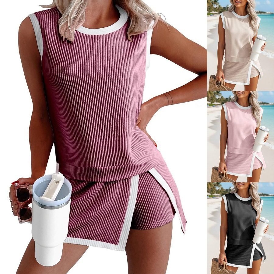 2026 European And American Cross-Border Women's Clothing, New Summer Fashion Casual Set, Striped Short-Sleeve T-Shirt And Three-Quarter Pants Two-Piece Set