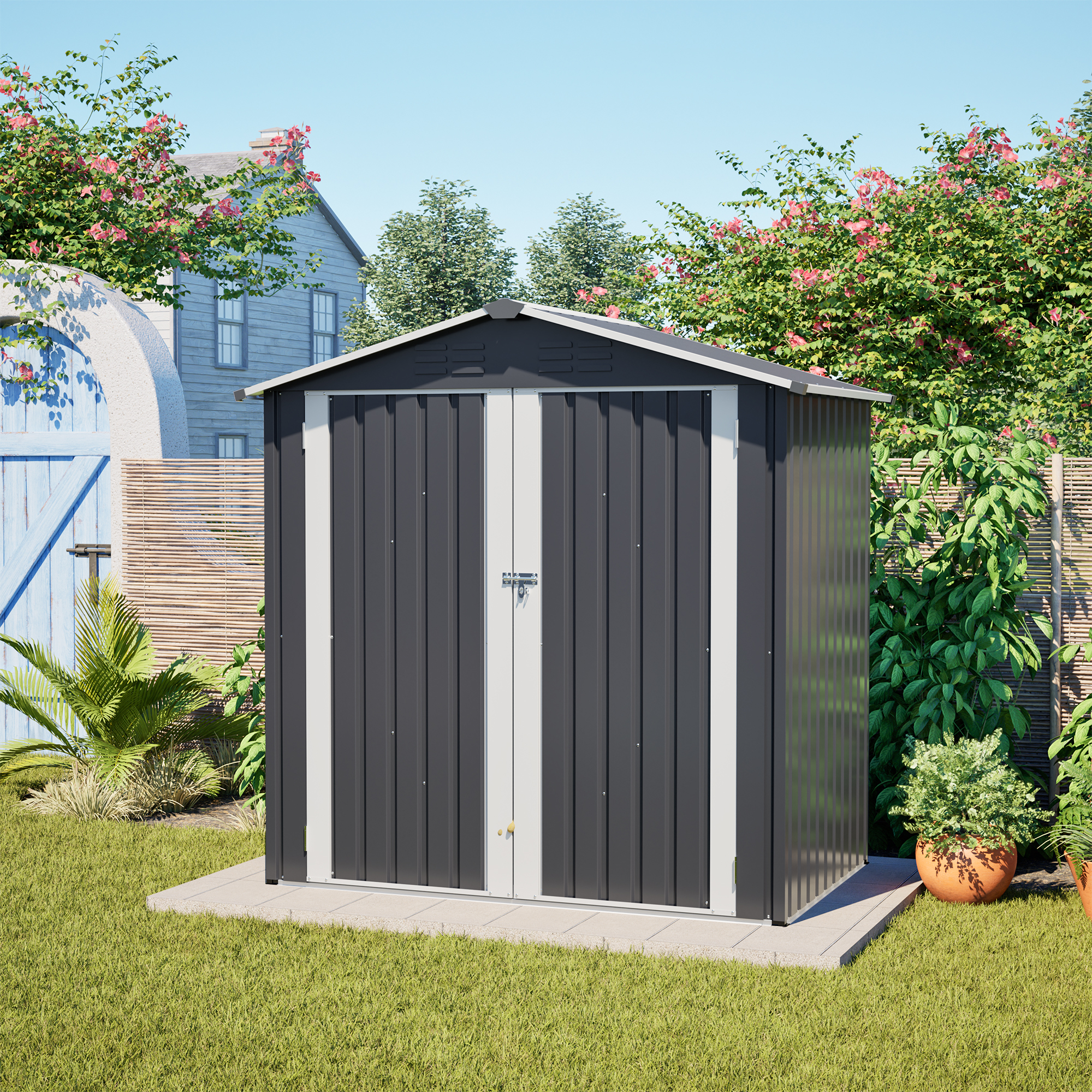 Metal Outdoor Storage Shed 6 X 4 FT Metal Shed With Lockable Door,Waterproof Garden Tool Shed Storage House For  Patio Lawn,Gray