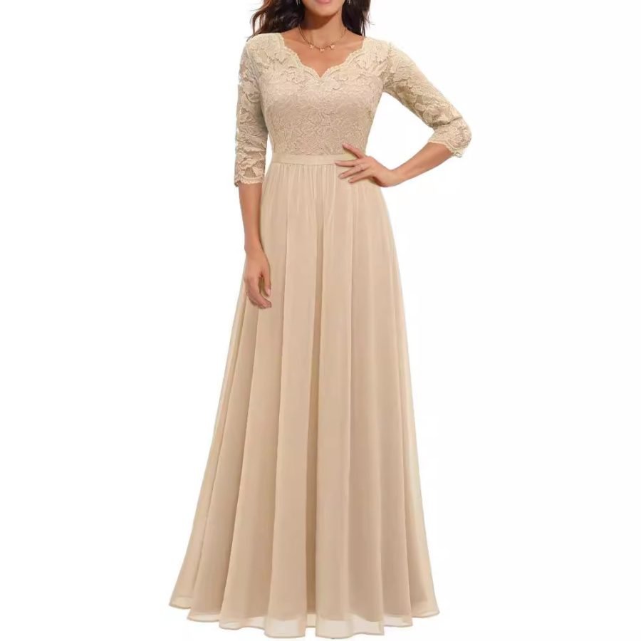 6 Color 5 Size New European And American Hot Selling Amazon Dress Lace Stitching Long Waisted Noble Dress Dress
