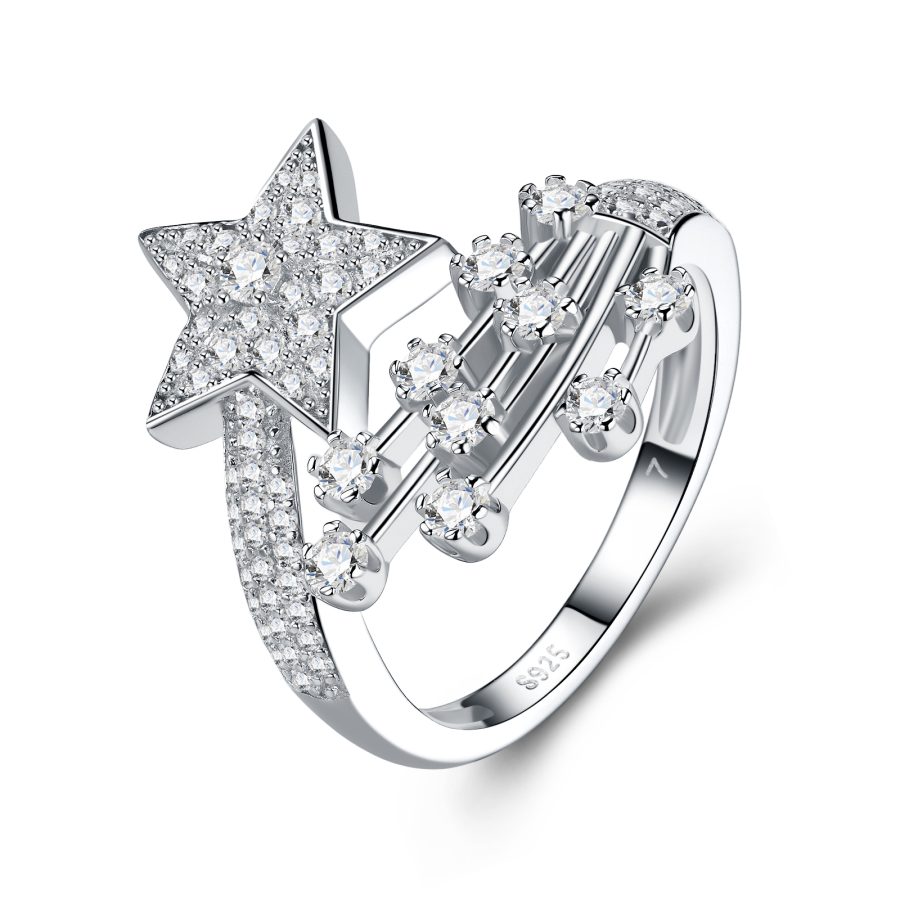 Comet - A Luxurious And Fashionable Minimalist Jewelry Ring Set With Top-quality Moissanite. Made Of S925 Silver Electroplated With Platinum. For Ladies.