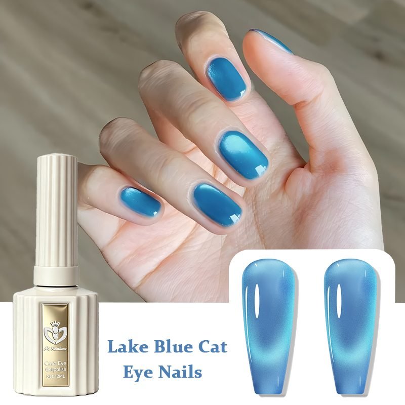 MS RAINBOW AURORA CAT EYE GEL 01 12ML Lake Blue Shimmer Crystal Cat Eye UV Nail Gel Easy Magnetic Attraction DIY Manicure For Students Daily Nails