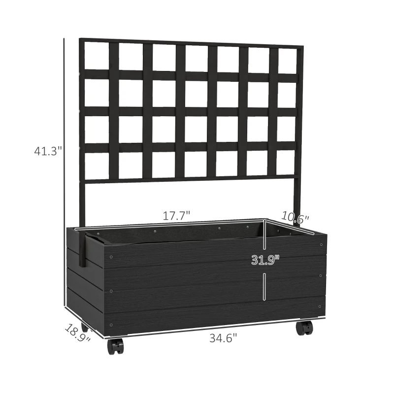 Raised Garden Bed With Trellis And Wheels, Outdoor Planter Wooden Elevated Garden Bed For Garden, Patio, Balcony