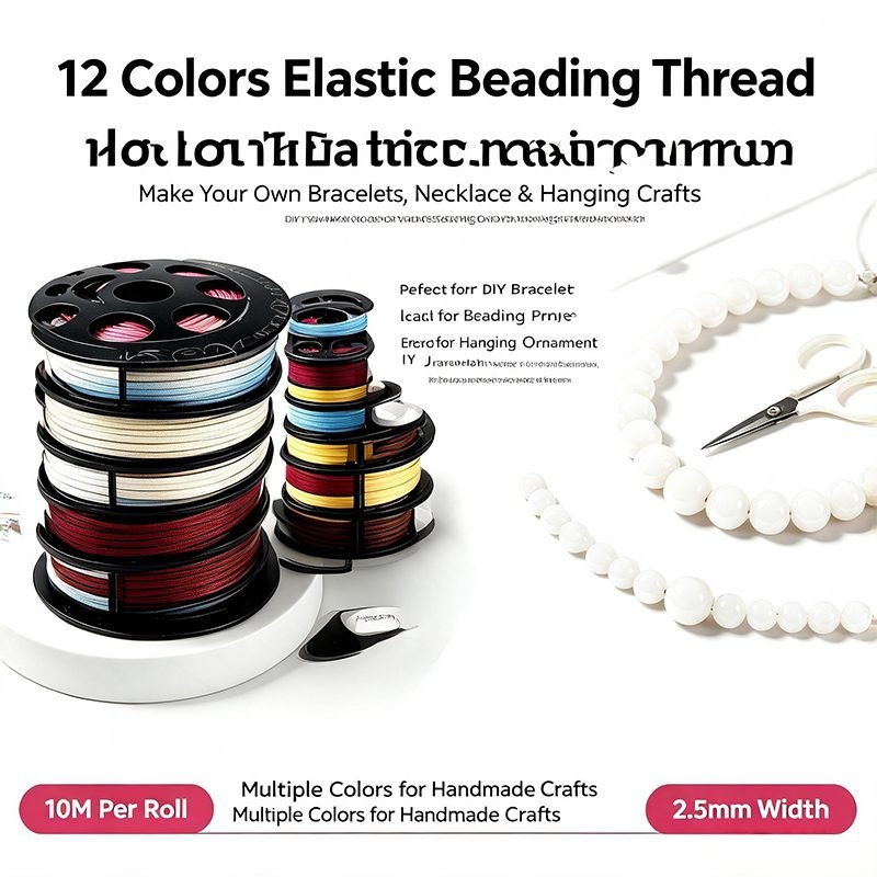 Flat Elastic Beading Thread Cord, DIY Jewelry Making String For Bracelet Necklace Hanging Ornament Crafts