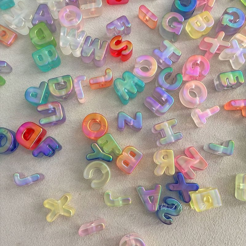Iridescent Matte Acrylic Letter Beads, AB Color Alphabet Charms With Horizontal Hole For DIY Jewelry Making, Name Bracelets, Necklaces & Keychains, Mixed Pastel Colors