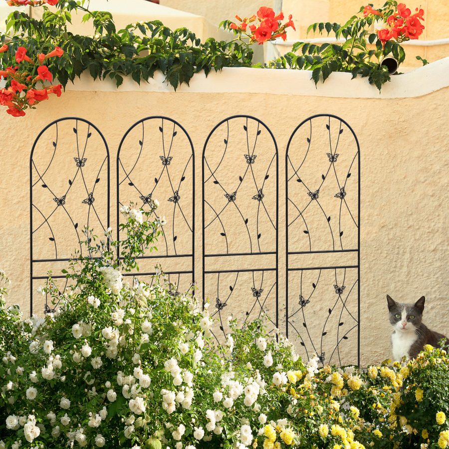 4 Pack Metal Garden Trellis 71  X 19.7  Rustproof Trellis For Climbing Plants Outdoor Flower Support Butterfly Deco Black